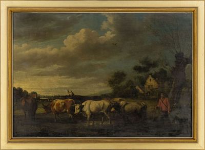Landschaft mit Kuhherde und Hirten, Niederl&auml;ndischer Meister, E. 18. Jh. Landschaft mit 