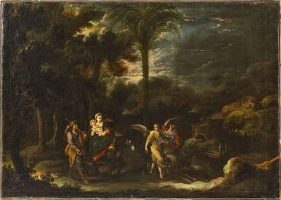 Magnasco, Stefano (Attrib.): Die Heilige Familie bei Flucht nach &Auml;gypten. Magnasco, Stefano 
