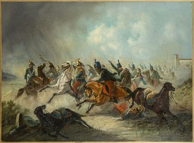 Reiterschlacht, Deutscher Maler, A. 19. Jh. Reiterschlacht Deutscher Maler, A. 19. Jh. &Ouml;l/Lwd. 