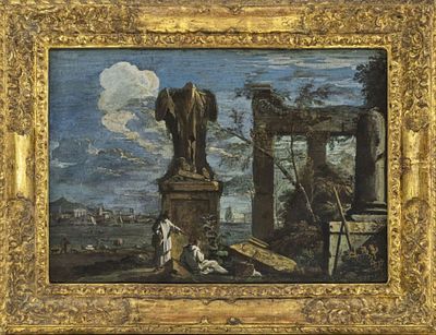 Ricci, Marco (Attrib.): Ruinencapriccio mit M&ouml;nchen. Ricci, Marco (Attrib.) Ruinencapriccio mit 