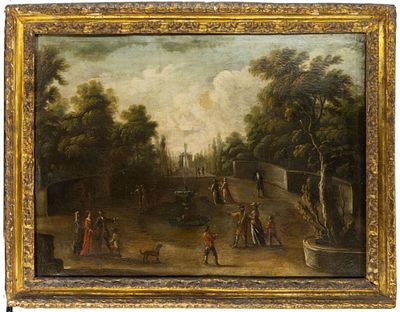 Vornehme Gesellschaft im Schlosspark, S&uuml;ddeutscher Meister des 18. Jh. Vornehme Gesellschaft im 