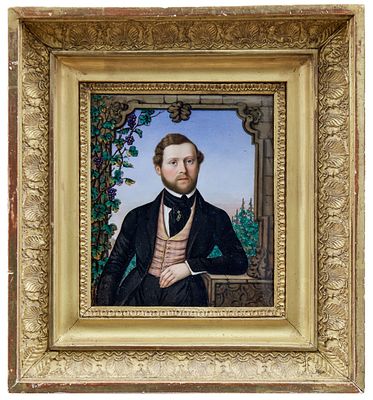 Bildplatte mit Portrait des Weinh&auml;ndlers Johann Jakob Huth, KPM Berlin, M. 19. Jh. Bildplatte 