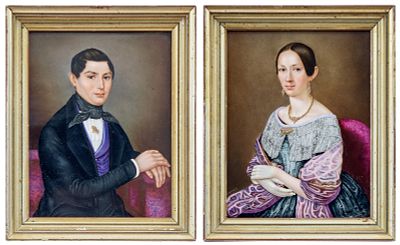 Bildnispendants eines Ehepaares, Deutschland, um 1840. Bildnispendants eines Ehepaares 