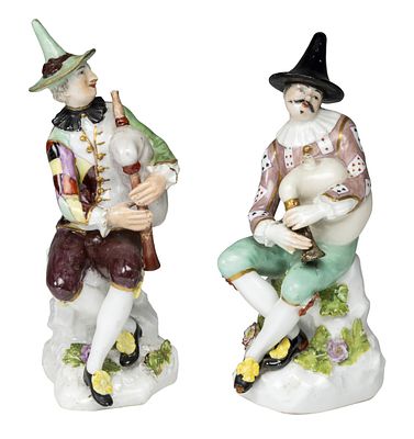 Zwei Dudelsackspieler, Meissen, 18. Jh. Zwei Dudelsackspieler Meissen, 18. Jh. Modell "Harlekin 