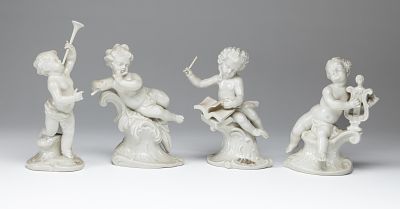 Vier Figuren aus dem Puttenorchester, Nymphenburg, 20. Jh. Vier Figuren aus dem Puttenorchester 