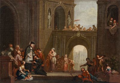 Barocker Meister, Der Heilige Johannes von Nepomuk als Advokat der Armen und Kranken. Wohl 