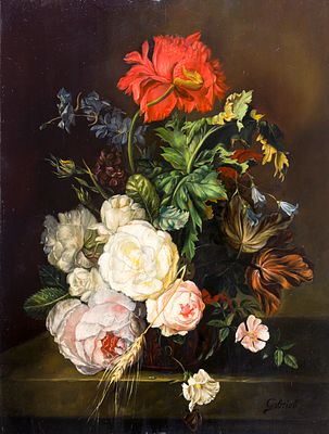 François Gabriel - François Gabriel, Stillleben mit Tulpen und Rosen nach flämischen Vorbildern. 