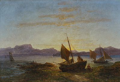 Carl Robert Kummer - Carl Robert Kummer, Boote am abendlichen Ufer. 1885. Carl Robert Kummer 