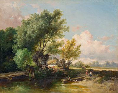 Dominik Schuhfried - Dominik Schuhfried, Flussandschaft mit heimkehrenden Bauern. 1872. Dominik 