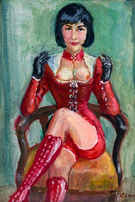 Hans (Johann) Clar - Hans (Johann) Clar, Dame in Rot / Dame mit schwarzen Strümpfen. Wohl 1930''s. 