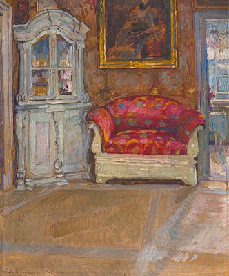 Ferdinand Dorsch - Ferdinand Dorsch "Das rote Sofa" (im Ledertapetensaal von Schloss Weesenstein). 