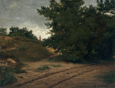 Wilhelm Amberg - Wilhelm Amberg "Weg mit Buchen" (D&uuml;nenlandschaft bei Misdroy). Wohl um 1870/ 1880. 