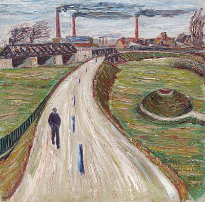 Walter Determann - Walter Determann, Industrielandschaft in Th&uuml;ringen (?). 1916. Walter 