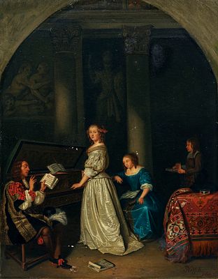 Caspar Netscher - Caspar Netscher (after) "Musical Couple". 1666. Copy by Theodor Lazer mid-19th C. 