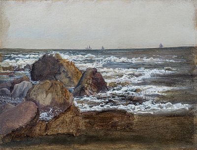 Carl Robert Kummer - Carl Robert Kummer, Rocky Coast, Sailing Ships in the Distance (Scotland?). 