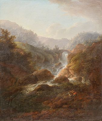 Franz Scheyerer - Franz Scheyerer (attributed), Landscape with Waterfall. Probably 1820s. Franz 