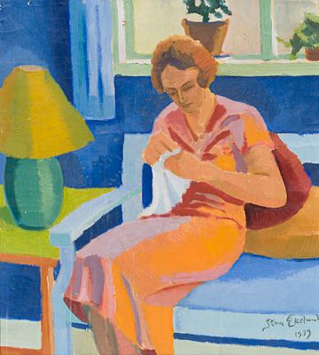 Sten Magnus Robert Ekelund - Sten Magnus Robert Ekelund, Young Woman Doing Needlework. 1939. Sten 