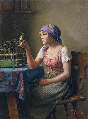 Hans Hamza - Hans Hamza, Young Lower Austrian Woman with Bird. 1st half 20th century. Hans Hamza 