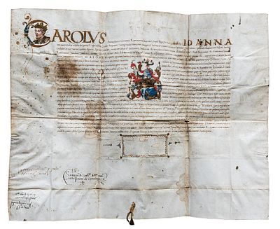 Charles V - Parchment Document. Charles V. (Emperor of the Holy Roman Empire and first King of 