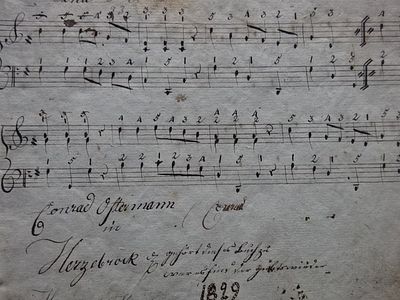 Handwritten music book, 1829. Music.- Handwritten music book (probably) by Conrad Ostermann in 