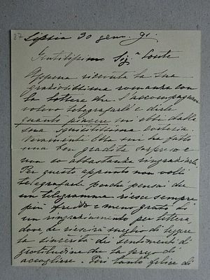 Barbi - Letter 1891. Music. - Barbie, Alice (Violinist, composer, singer; Modena 1858 - Rome 
