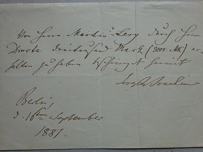 Joachim - Certificate. Music. - Joachim, Joseph (Violinist, conductor, and composer; Kittsee 