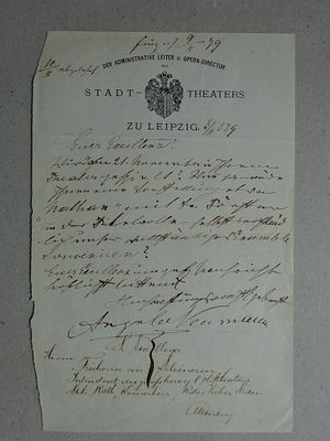 Neumann - Letter to Liliencron. Music. - Neumann, Josef Angelo (Stampfen 1838 - 1910 Prague). 