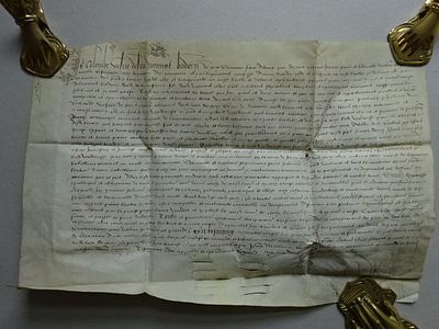 Parchment document, French. parchment document Concerning the French town of Colombe. 16th 