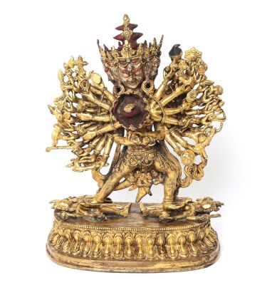 Tibetan Kalachakra Gilt Bronze Statue, 18th C. Asia, Himalayas, Region of Tibet, 18th century 