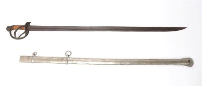Early Sword w/ Scabbard, 19th Century. Early 19th century sword, likely Prussian, with straight 