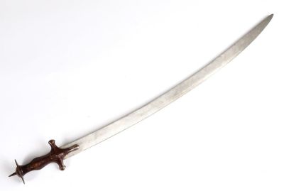 Old Indian Pulwar Sword. Old Indian pulwar sword with flat disc pommel and central spike and 