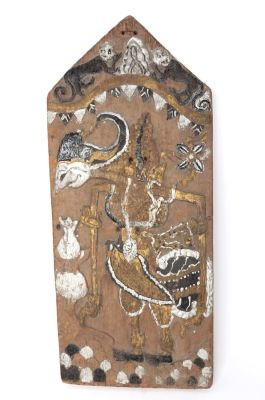 Indonesian Kris Display Board. Indonesian wood kris display board with carved decoration of a 