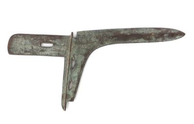Ancient Chinese Bronze Ge. Chinese, Han Dyansty ancient (Ge) bronze halberd blade with a series 