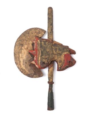 Chinese Gilded Wood & Iron Ceremonial Halberd, circa 1800s. Early Chinese ceremonial halberd 
