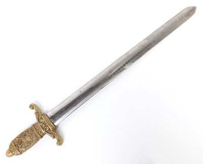 Theatrical Short Sword. Beautifully cast guard with detailing of an armour with polearms in the 