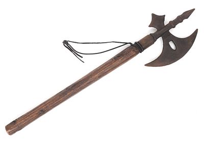 Victorian Horseman Axe. Nice Victorian battle axe with a heavy cast head of a half moon pierced 