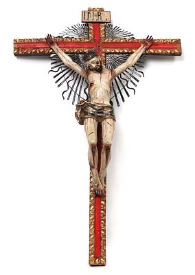Enormous Spanish Colonial Wood Crucifix, 18th c. Massive important depiction of The Crucifixion 