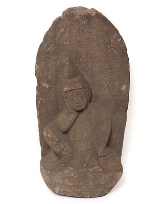 Tall Japanese Bodhisattva Stone Stele, Edo Period 18th c. Antique Japanese basalt carved stone 