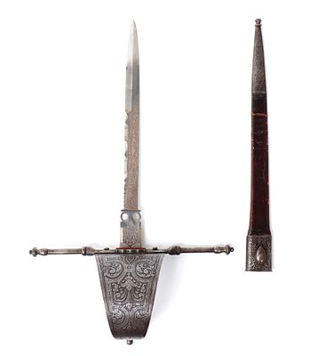 Spanish Etched Main Gauche Dagger, Toledo Late-1800s. Iberian Peninsula, Spain, Toledo 