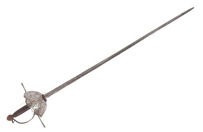 Pierced Cup Hilt Rapier, 17th C. Spanish or Italian Pierced cup hilt rapier with engraved 