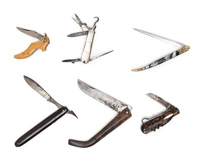 Collection of Six Folding Knives. Nice collection of antique Victorian and later folding knives 