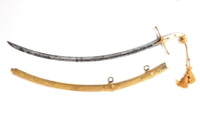 Mameluke Hilted Saber w/Mother of Pearl Grip. Thoroughly triple acid etched blade with military 