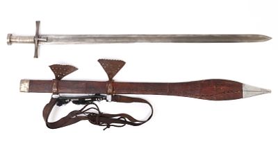 Large Silver Handle & Mounted Kaskara Sword. Early Arab sword with European blade, 19th century. 