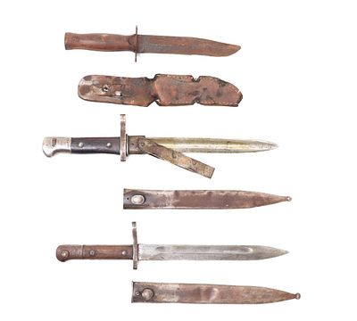 Two Mauser Artillery Bayonets & Mexican Knife. Interesting group of artillery items including. 