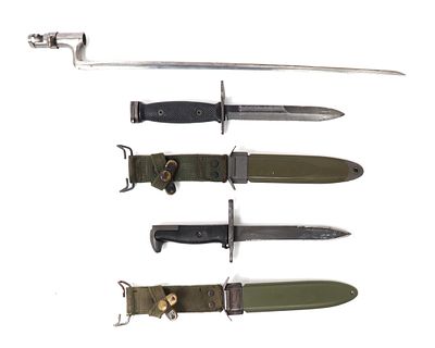 Collection of Three Bayonets. Assorted lot of three military bayonets. One socketed all steel 