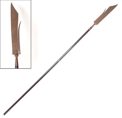Huge Italian-Style Glaive Polearm. Huge very long Italian style glaive polearm with a long dark 