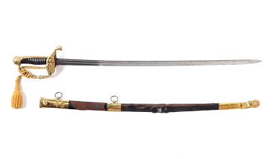 French Naval Sword w/ Scabbard, Circa 1850's. Attractive antique French naval sword with 