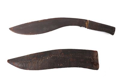 Indian 19th Century Kukri with Scabbard. Wonderful all metal blade and handle. Curved wing blade 