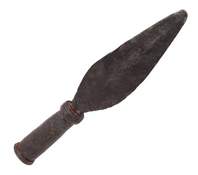 Chinese Spear Iron Head, 18th Century. Socketed spear head with a leaf shape double edge blade 
