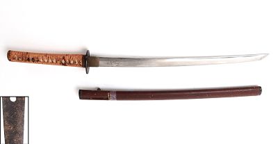 Signed Antique Japanese Katana & Scabbard. Fine Japanese katana with red scabbard. Tang appears 